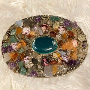 Vintage Y2K Gemstone Rhinestone Belt Buckle RARE 90S Amethyst Emerald Style